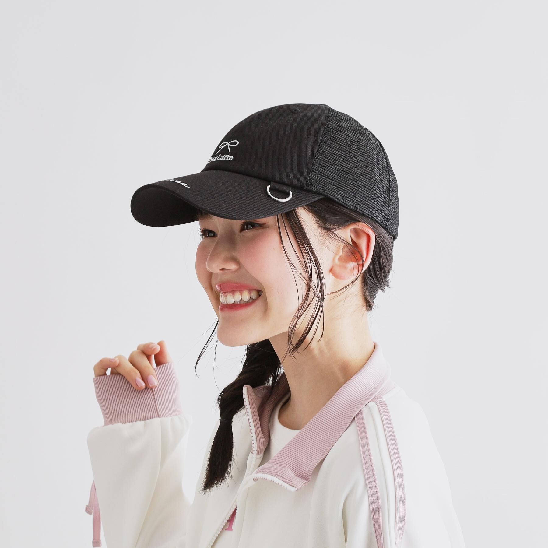 PINK-latte「リボンキャップ」|キャップ・キャスケット|ブラック(019)