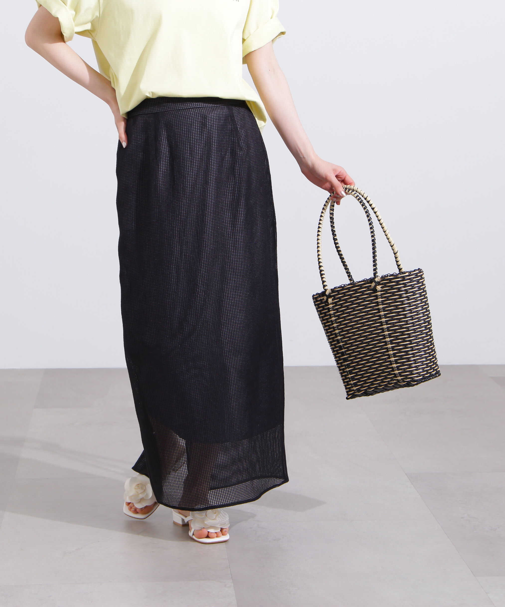  「メッシュチェックナロースカート」|スカート|