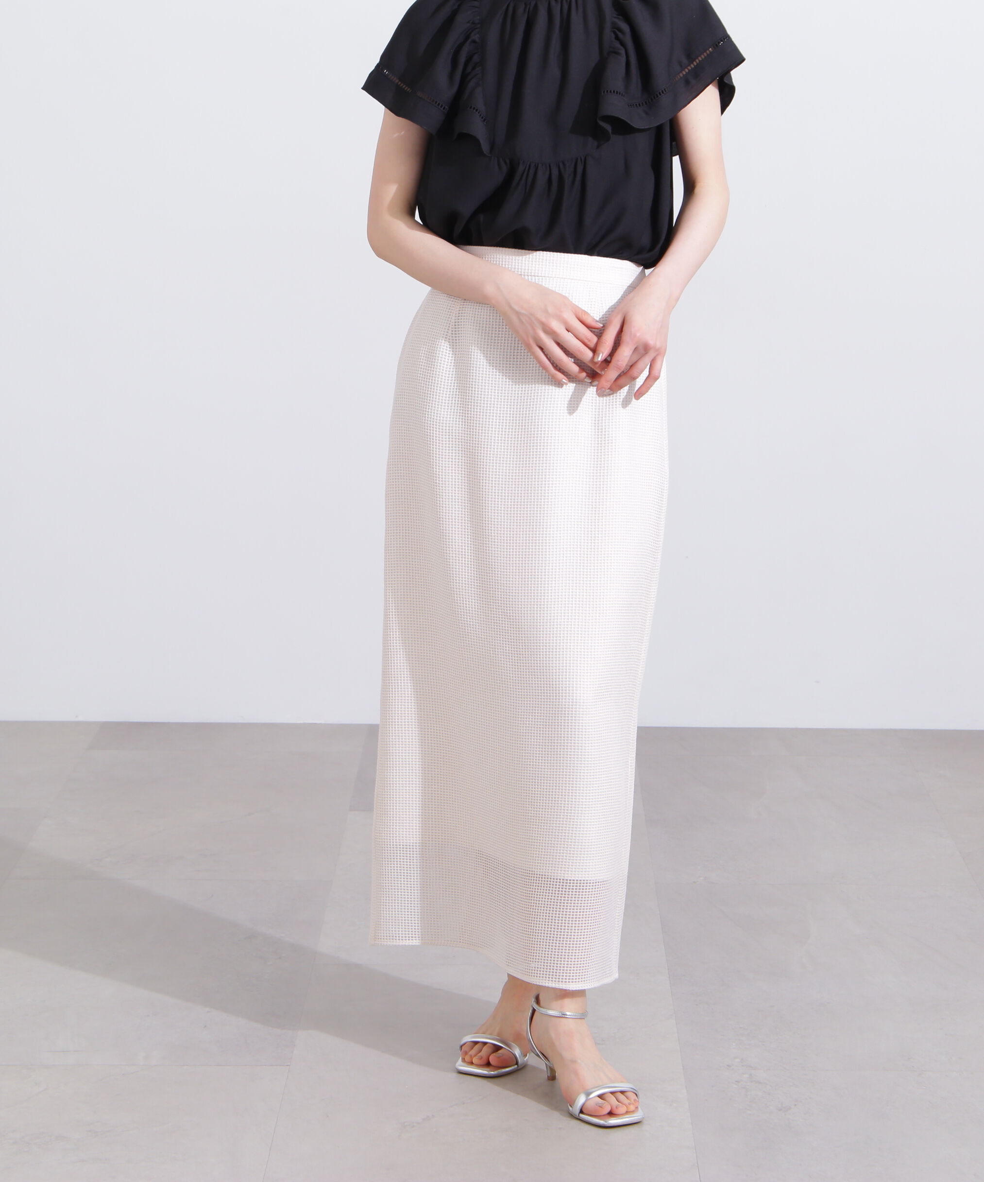  「メッシュチェックナロースカート」|スカート|