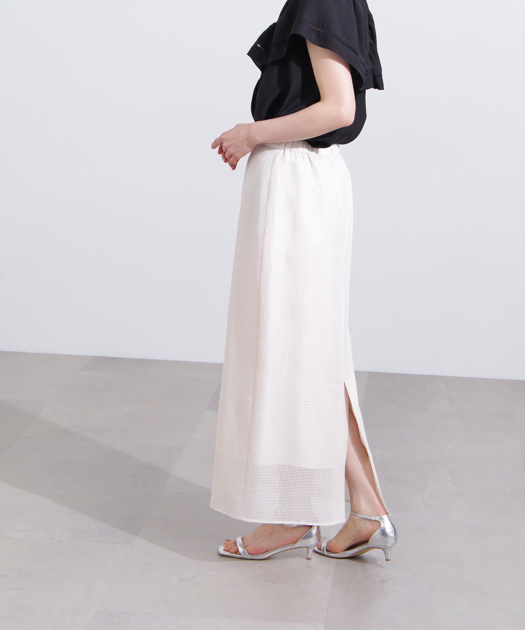  「メッシュチェックナロースカート」|スカート|