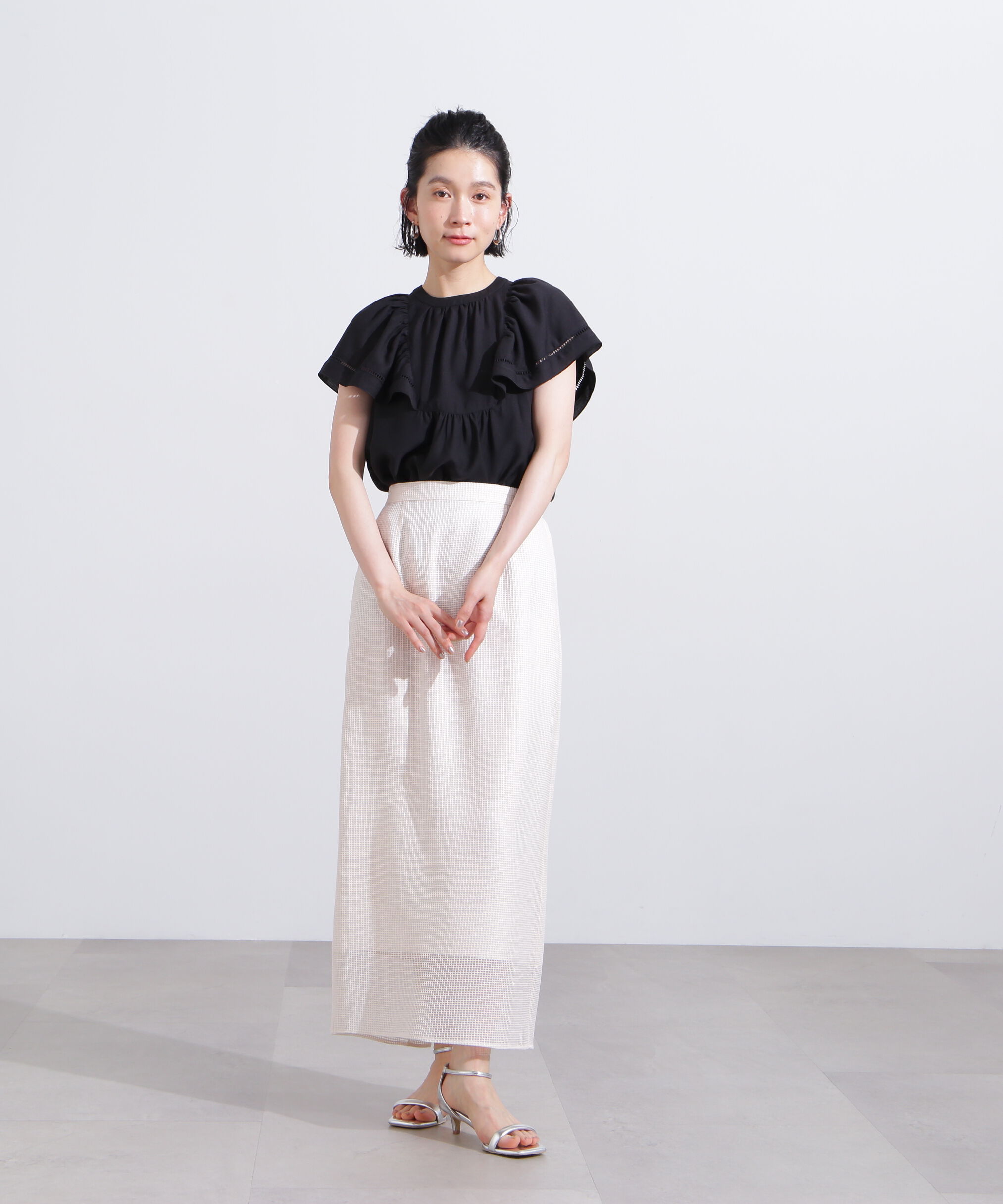  「メッシュチェックナロースカート」|スカート|