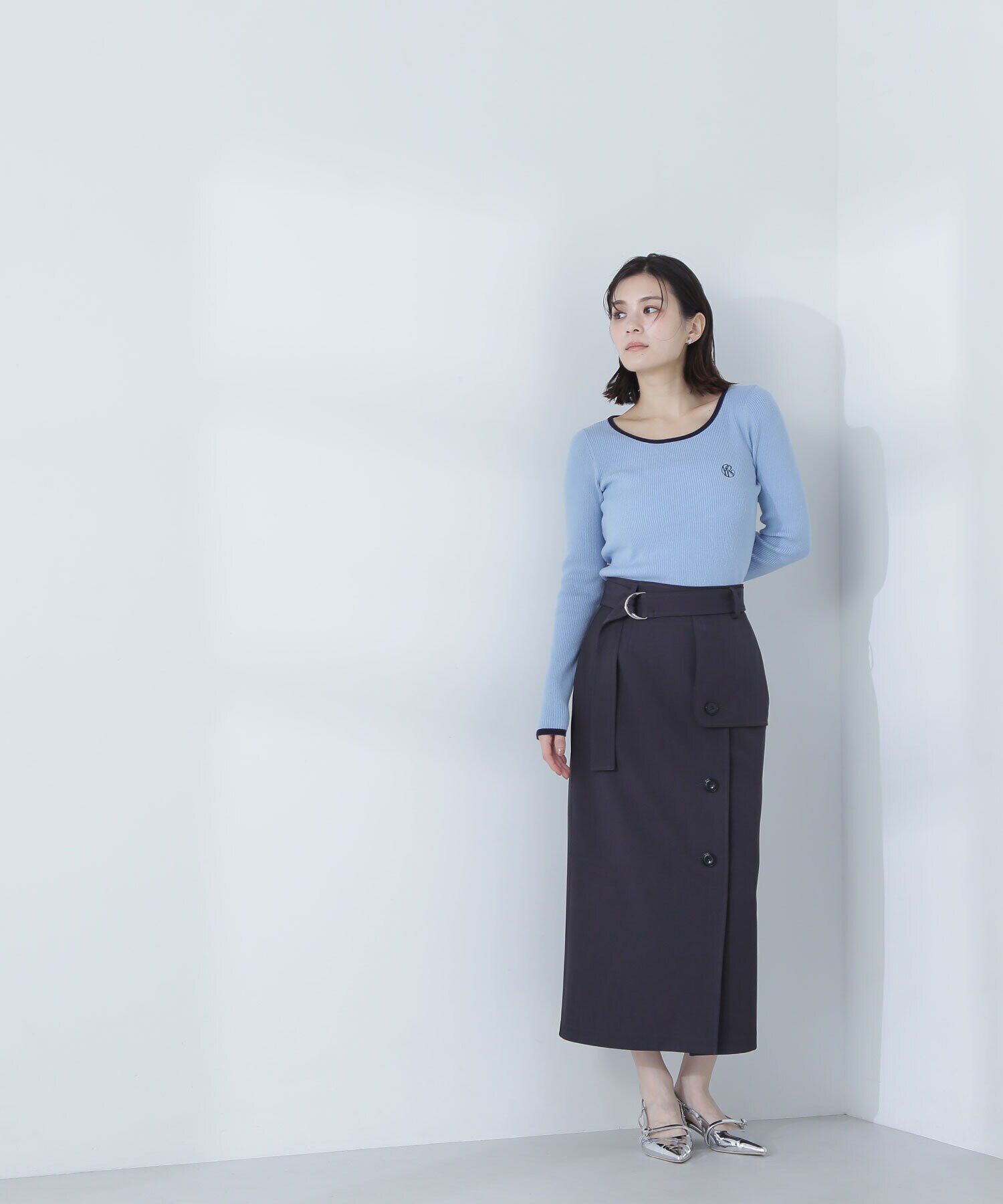  「エンブレムバイカラーリブニット」|ニット・セーター|