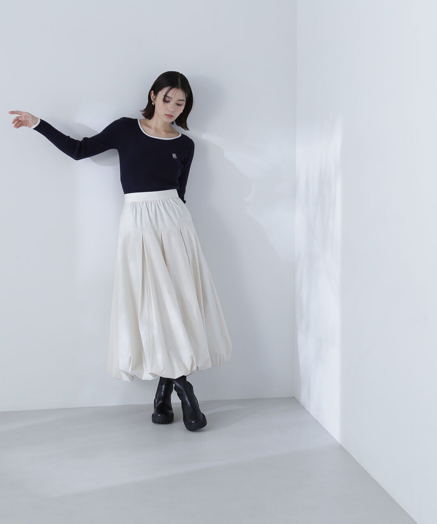  「エンブレムバイカラーリブニット」|ニット・セーター|