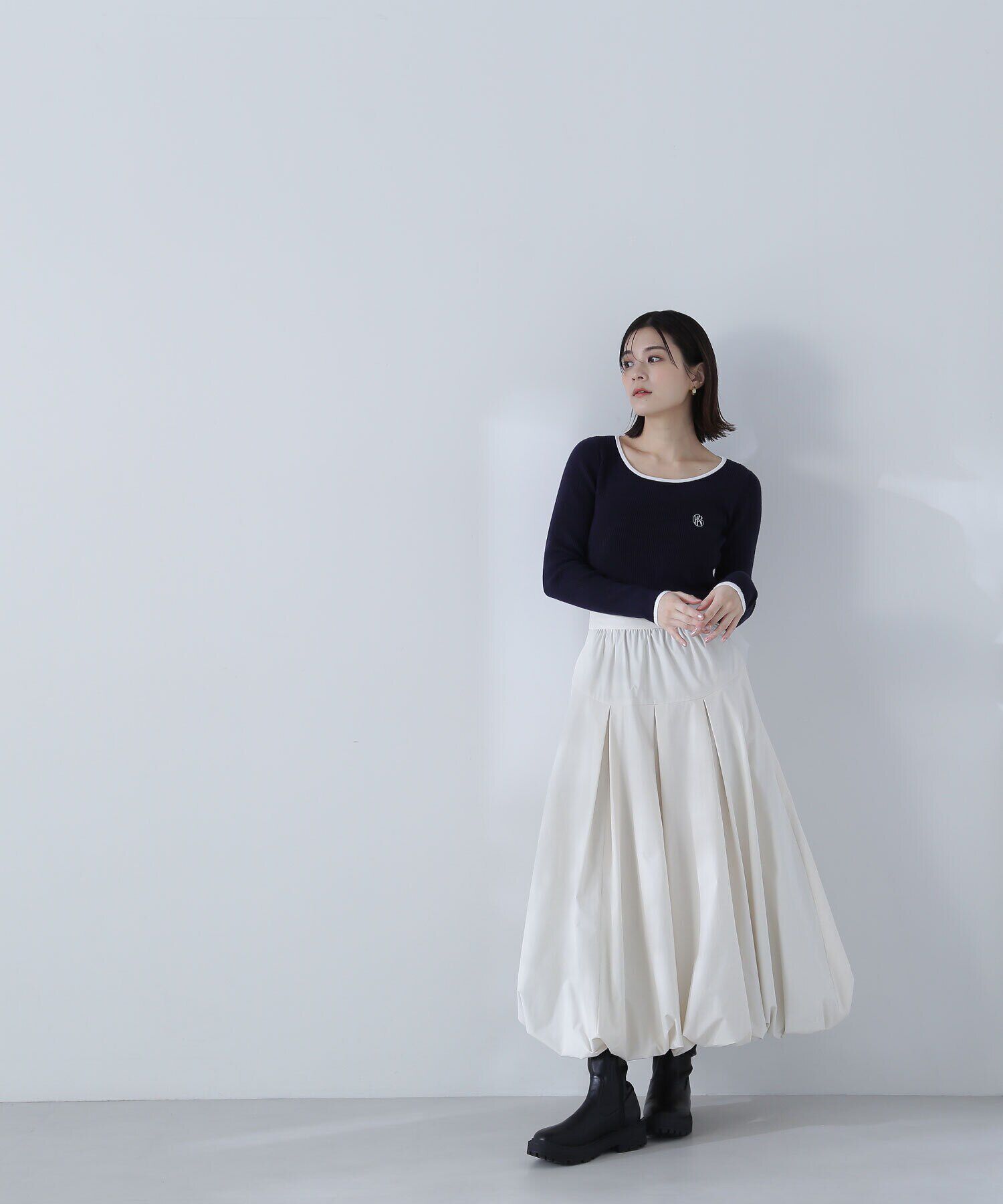  「エンブレムバイカラーリブニット」|ニット・セーター|