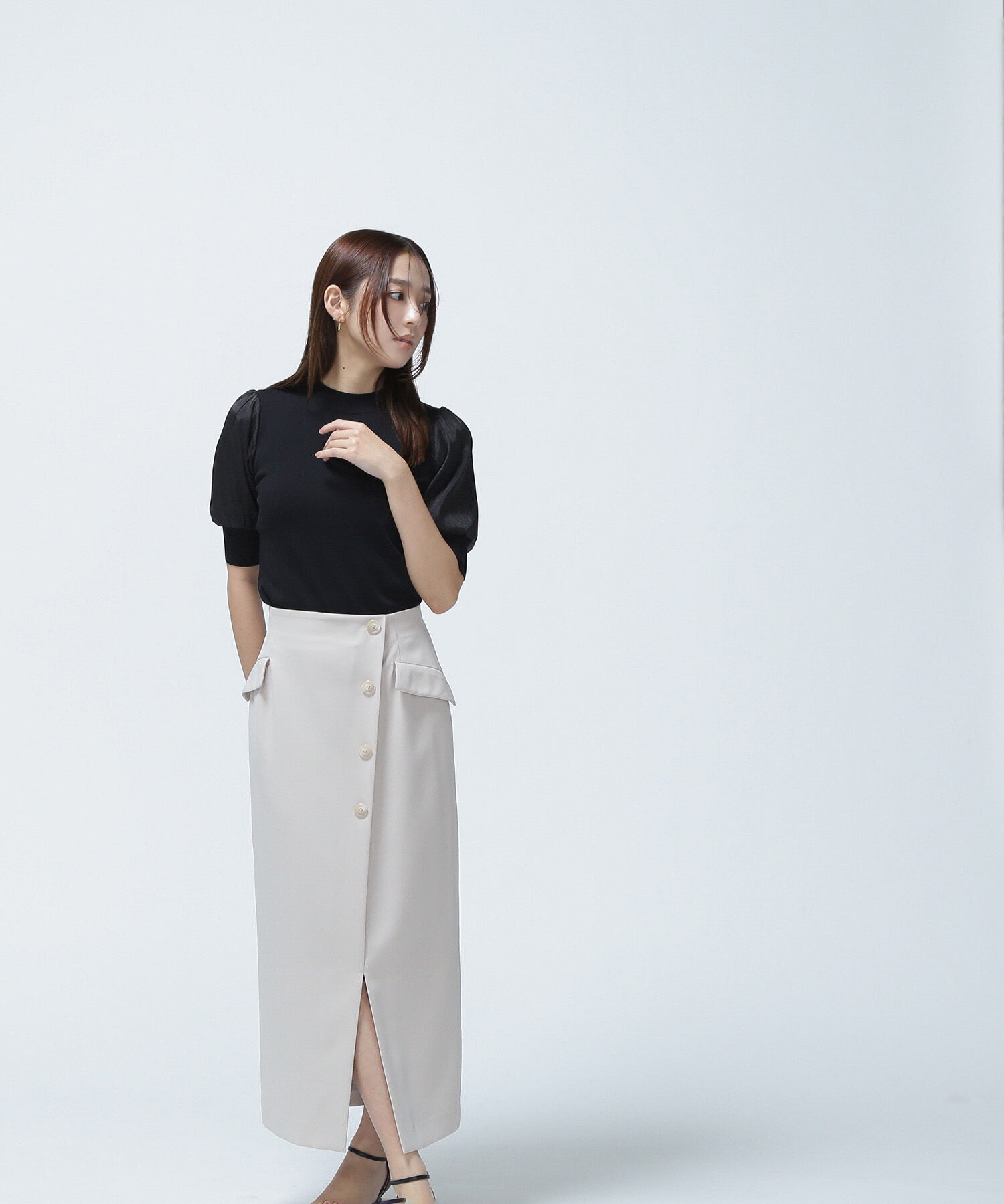  「フラップポケットラップナロースカート」|スカート|