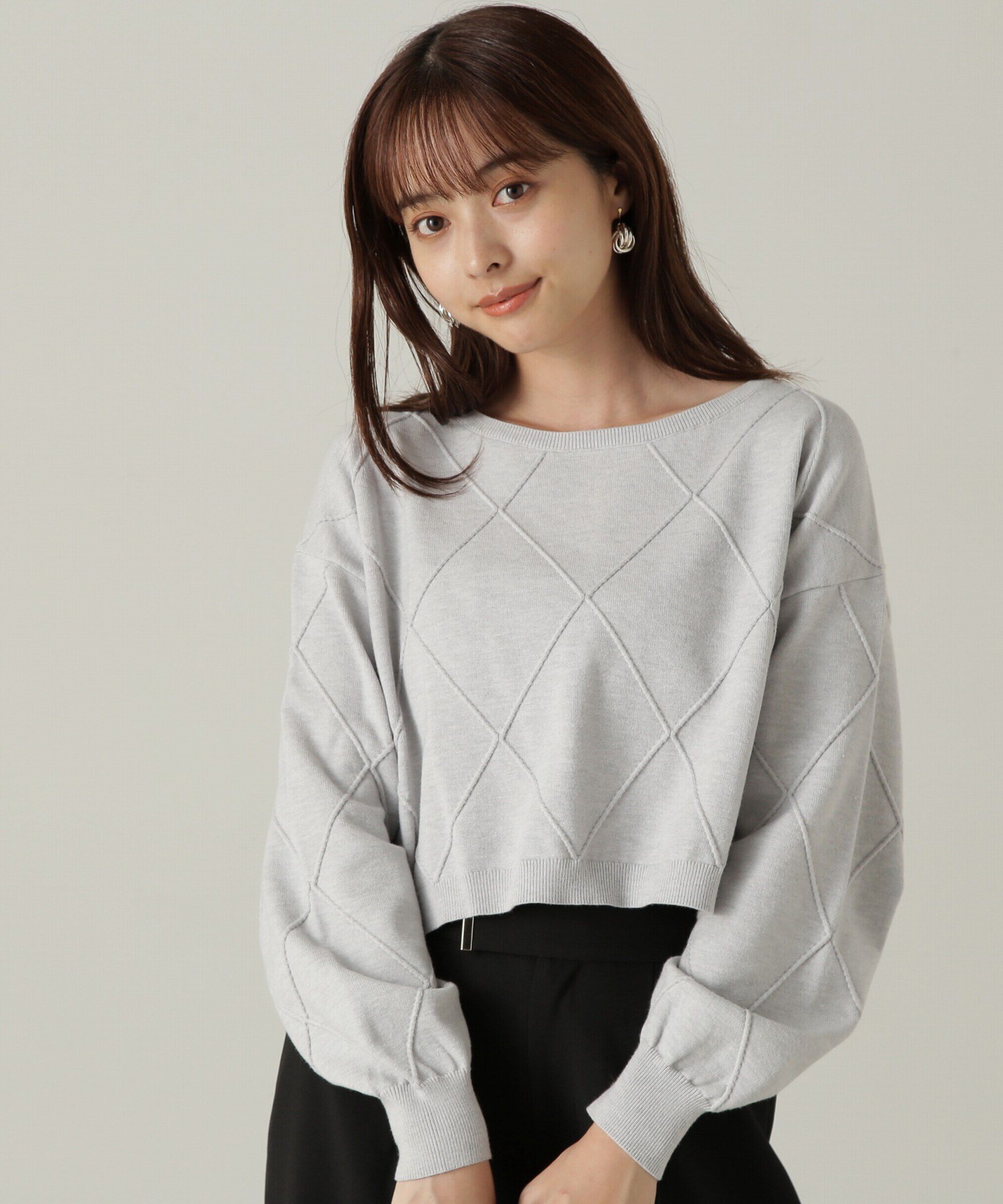 PROPORTION BODY DRESSING「ダイヤ柄ショート丈ニット　24AW」|ニット・セーター|ライトグレー