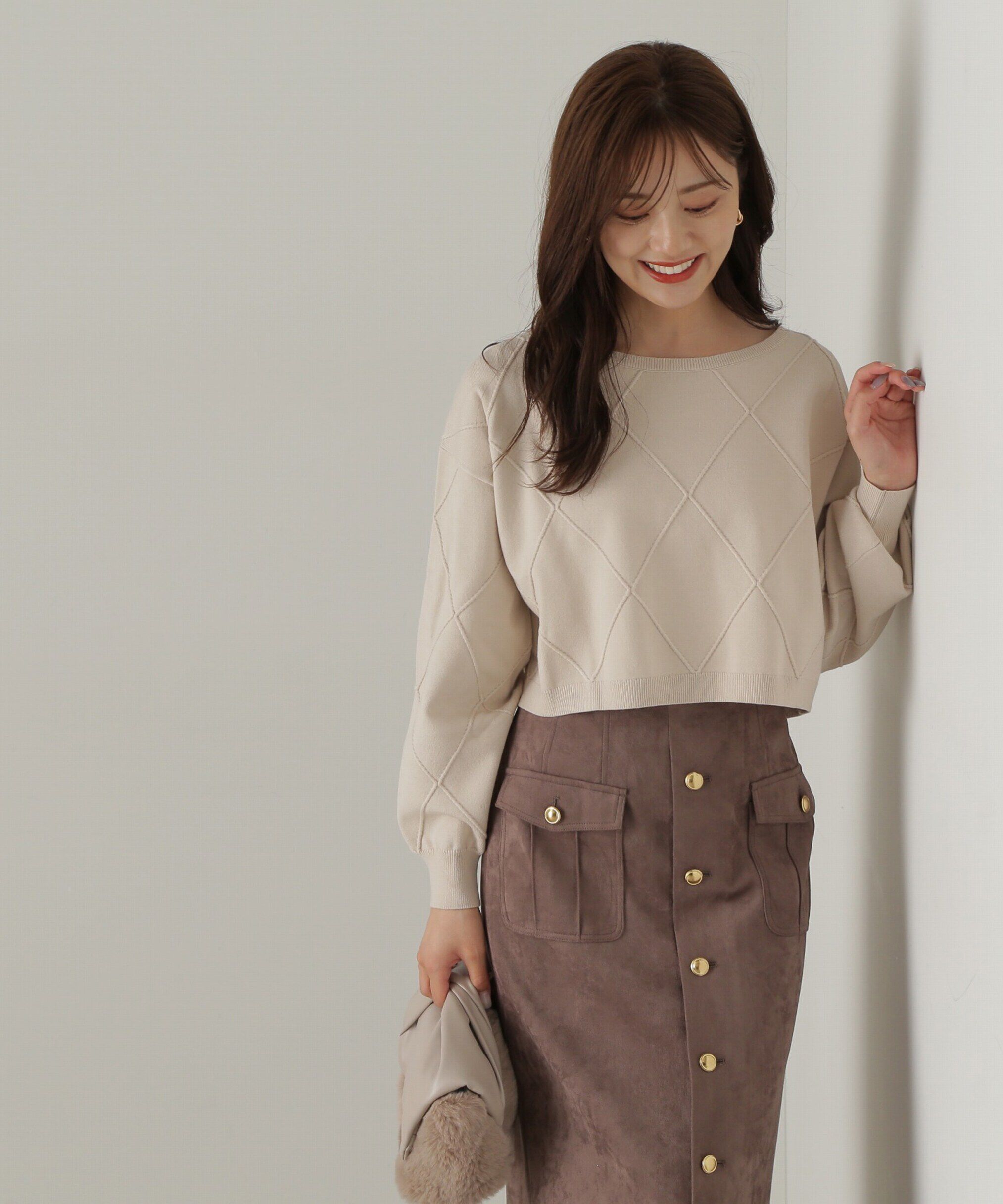 PROPORTION BODY DRESSING「ダイヤ柄ショート丈ニット　24AW」|ニット・セーター|