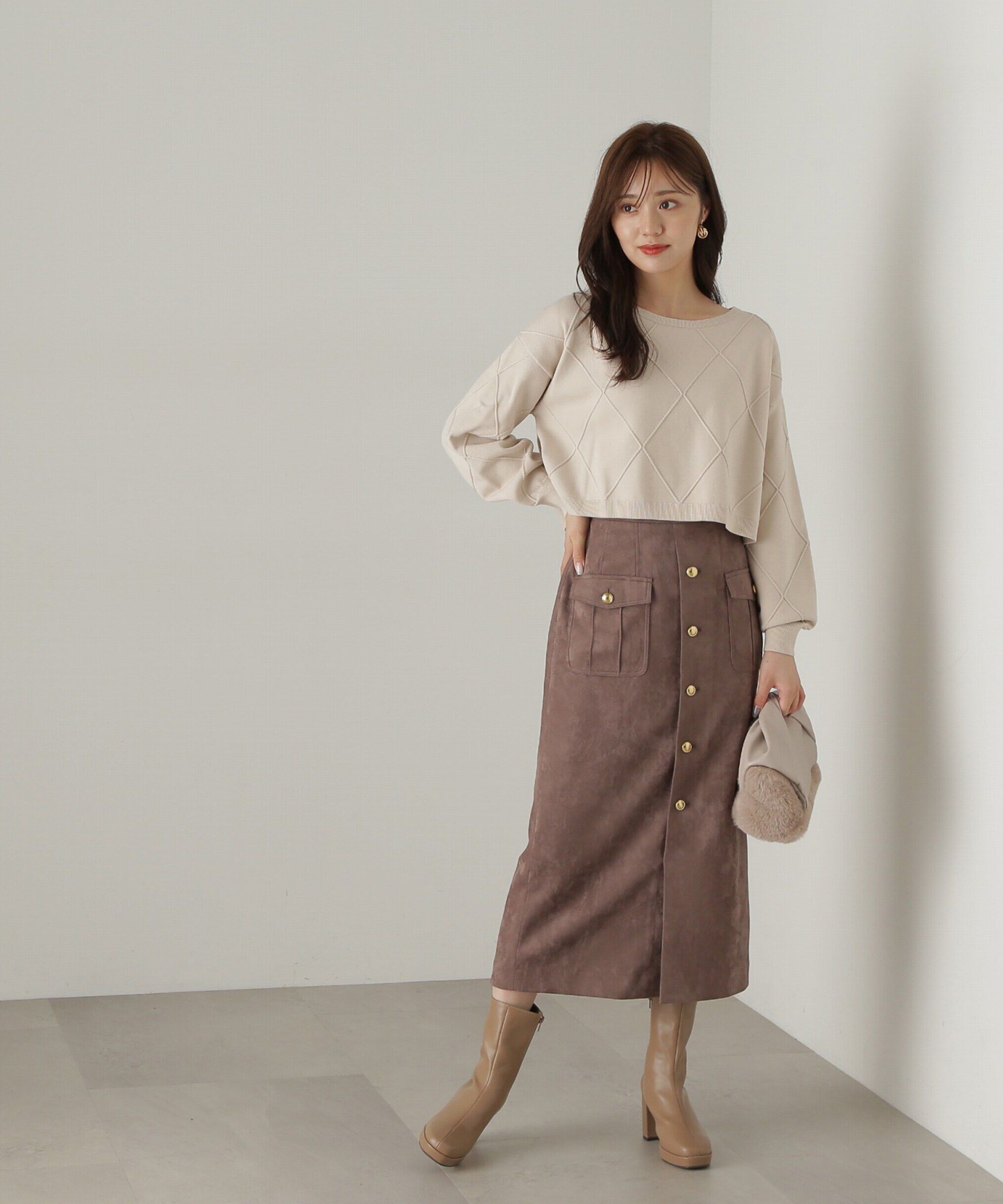 PROPORTION BODY DRESSING「ダイヤ柄ショート丈ニット　24AW」|ニット・セーター|