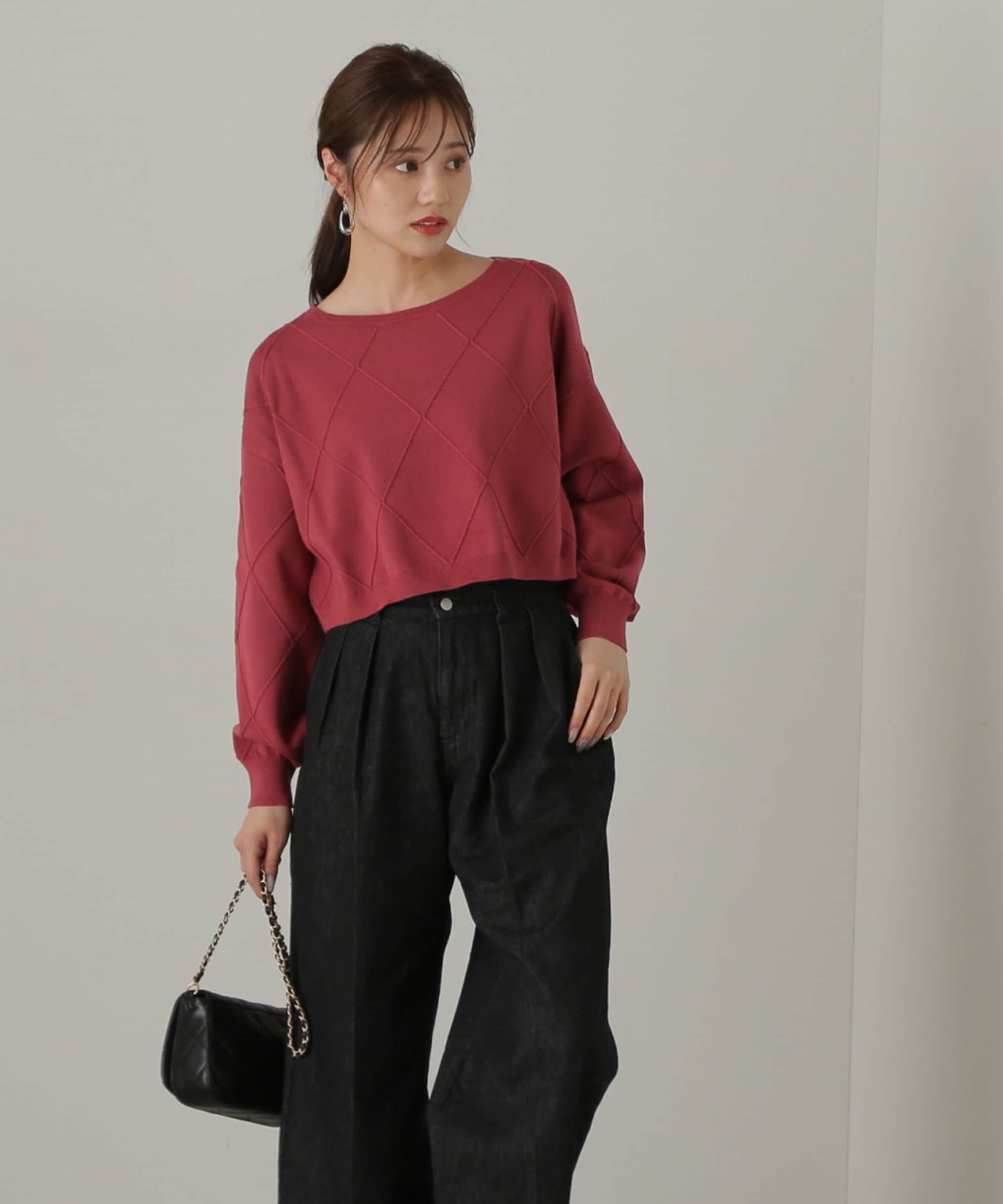 PROPORTION BODY DRESSING「ダイヤ柄ショート丈ニット　24AW」|ニット・セーター|ピンク