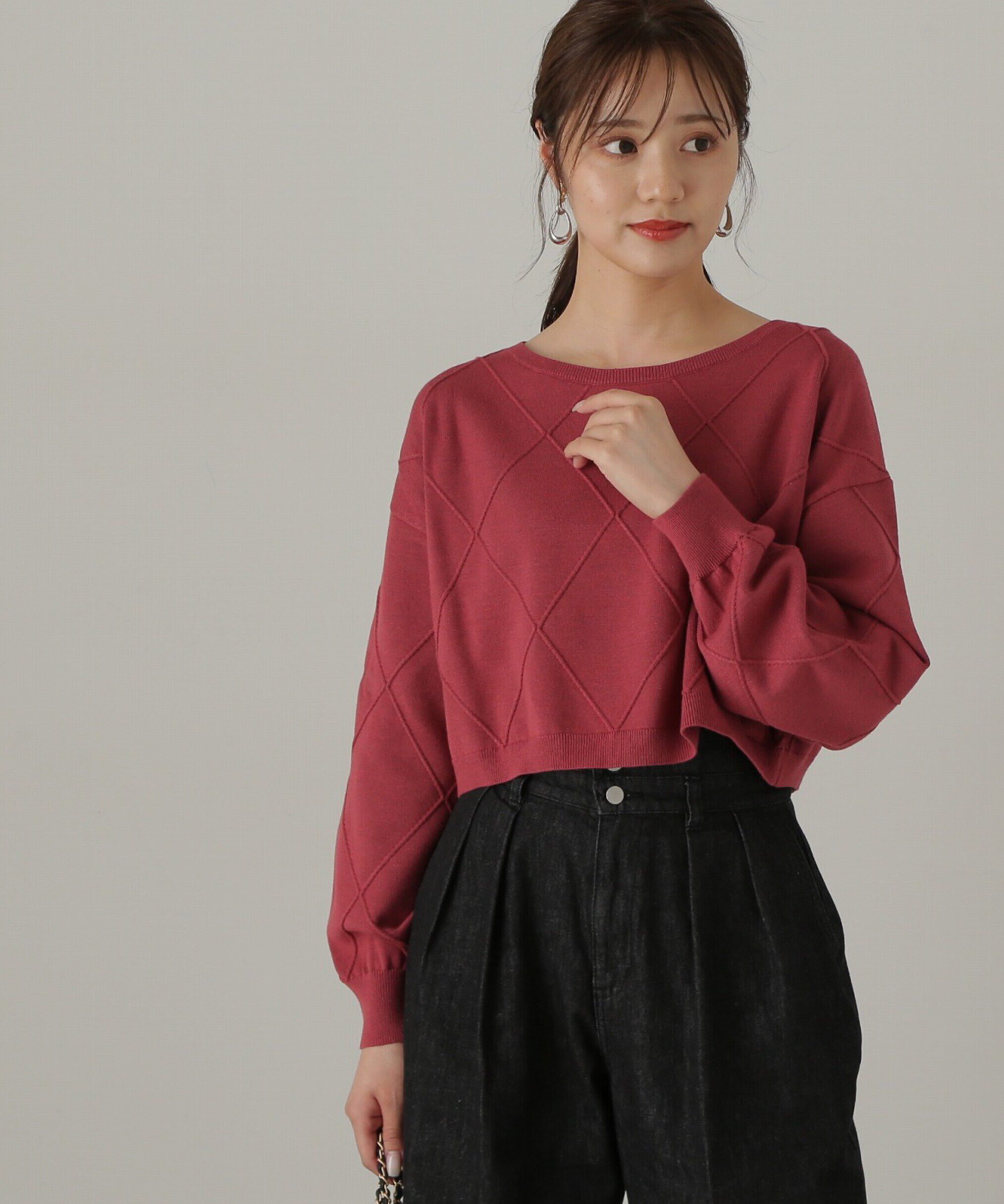 PROPORTION BODY DRESSING「ダイヤ柄ショート丈ニット　24AW」|ニット・セーター|