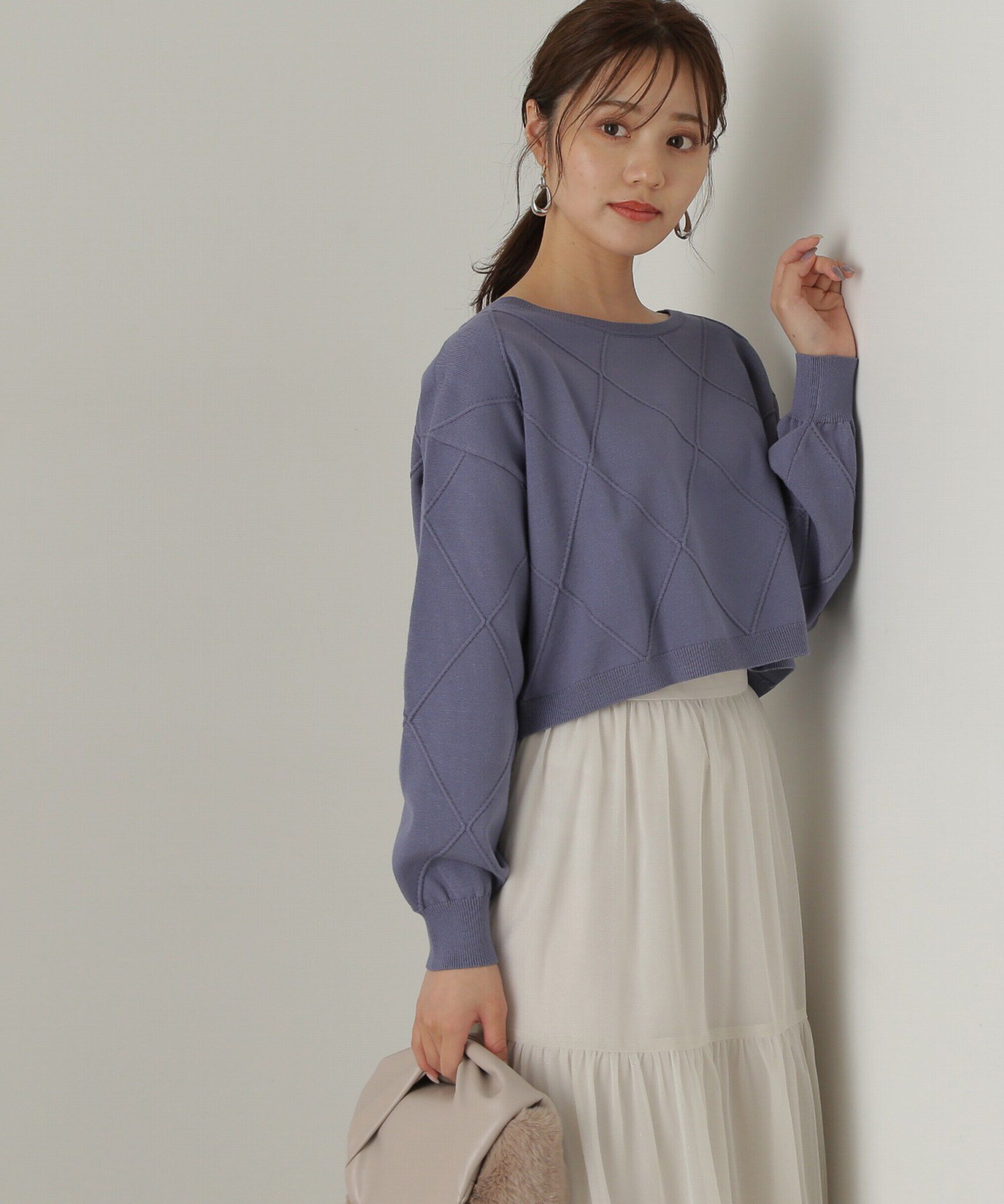 PROPORTION BODY DRESSING「ダイヤ柄ショート丈ニット　24AW」|ニット・セーター|ブルー