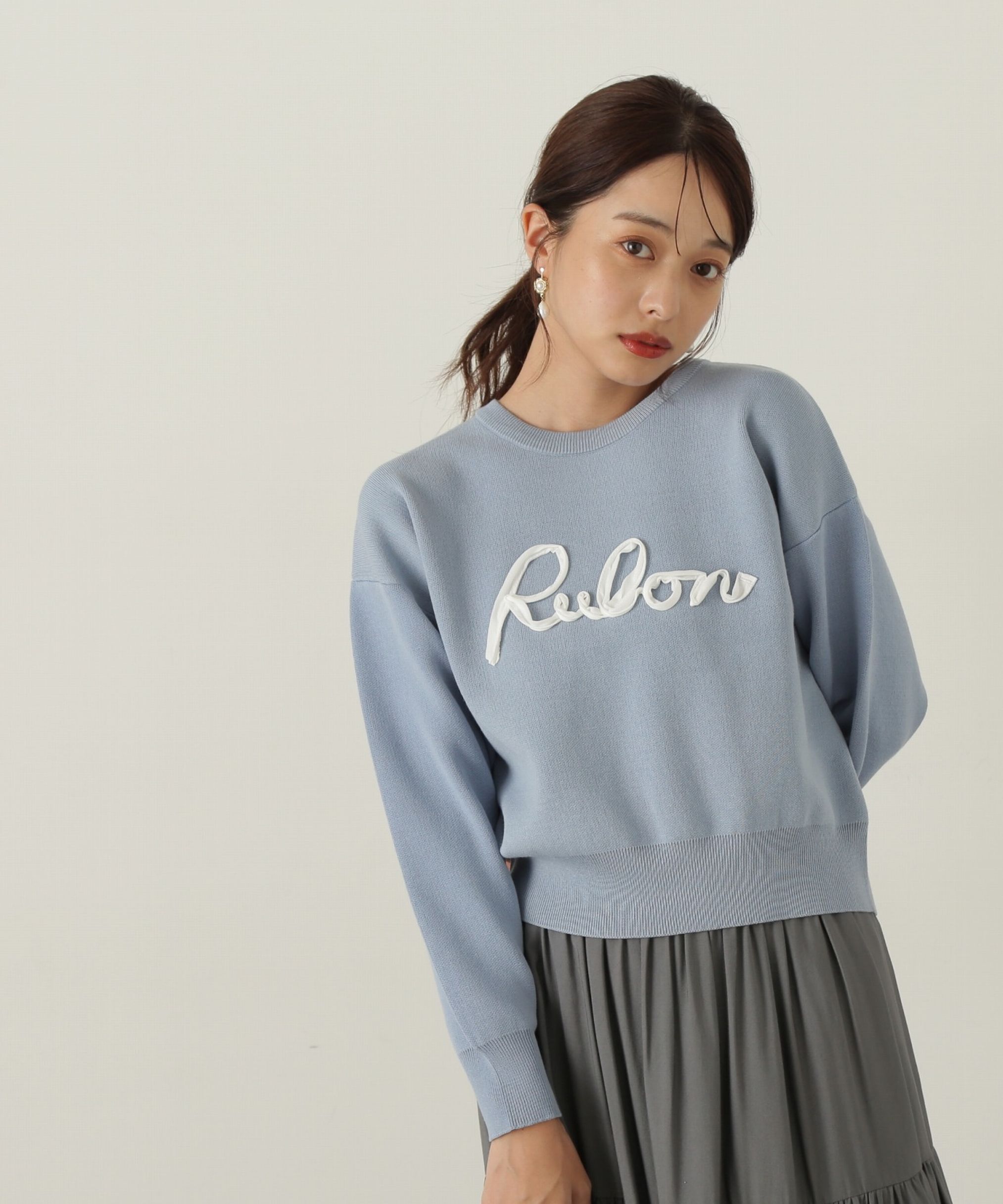 PROPORTION BODY DRESSING「ロゴコード刺繍ニット」|ニット・セーター|ブルー&times;ホワイ