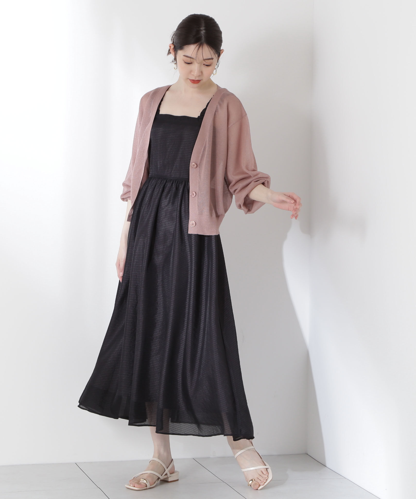 PROPORTION BODY DRESSING「ショルダーフリルシアーチェックワンピース」|ワンピース|ブラック&times;ブラ