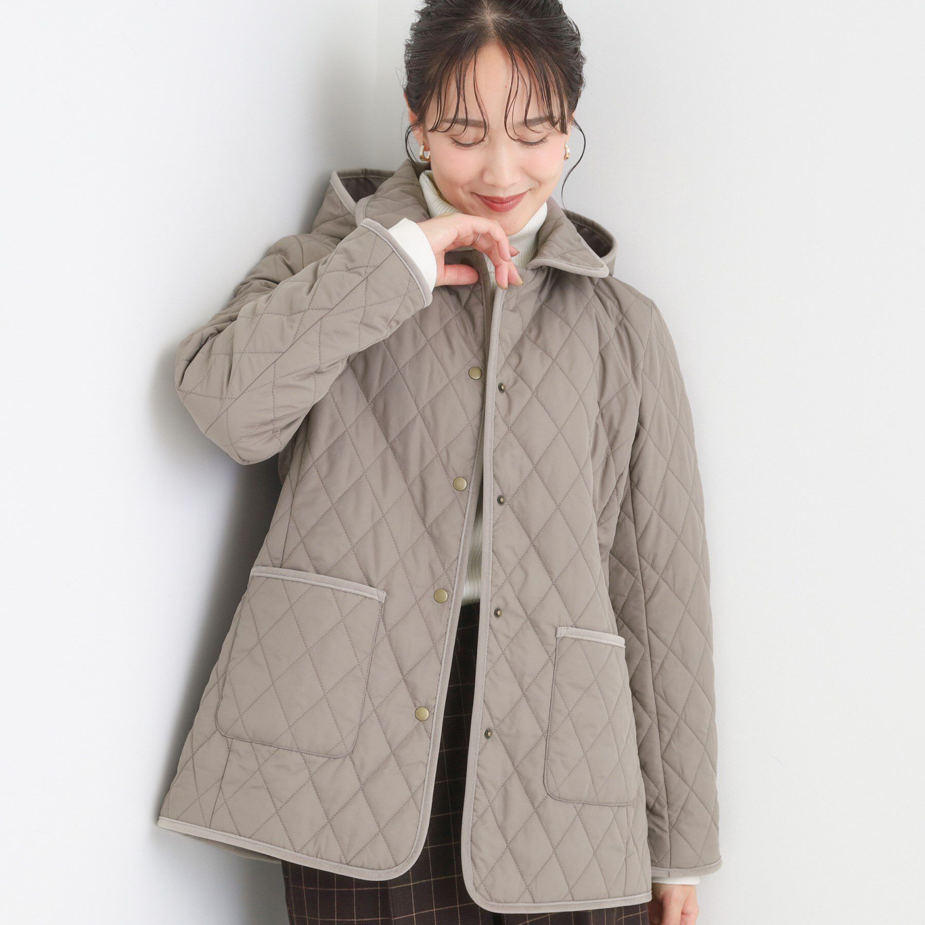 SHOO･LA･RUE「【撥水/フード取り外し可】サッと羽織れる ダイヤ柄キルトジャケット」|その他|モカブラウン(042