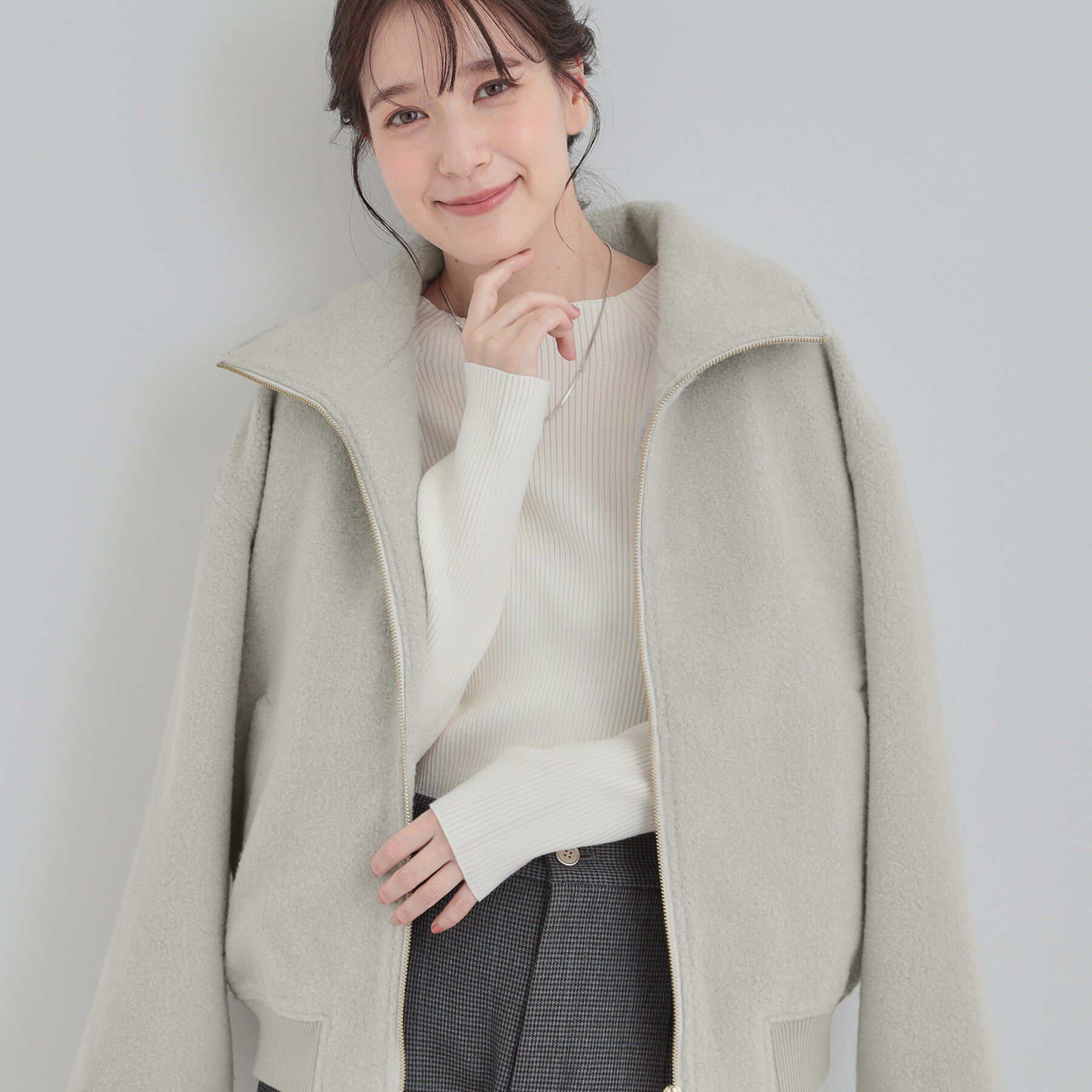 SHOO･LA･RUE「【S-LL】大人の上品カジュアルに スライバージャケット」|ブルゾン・スタジャン|グレー(012)