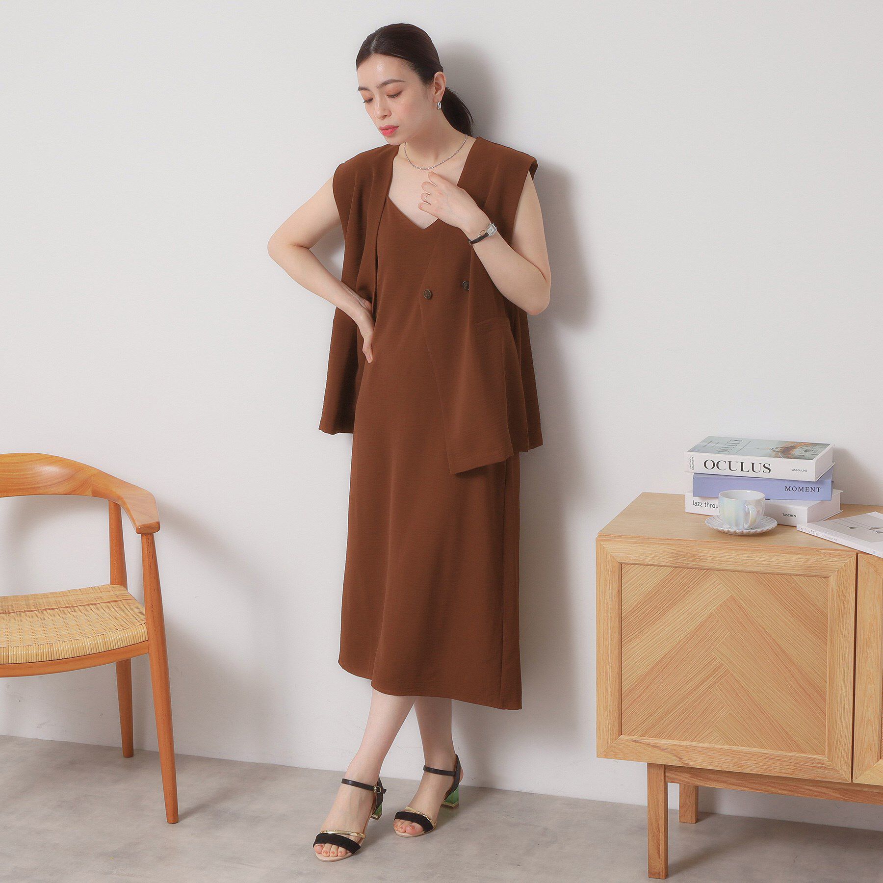 ITS&rsquo;DEMO「【接触冷感／吸水速乾／洗濯機OK／イージーケア】ジレ&times;キャミワンピースセット＜ラク服シリーズ＞」|ワンピース|