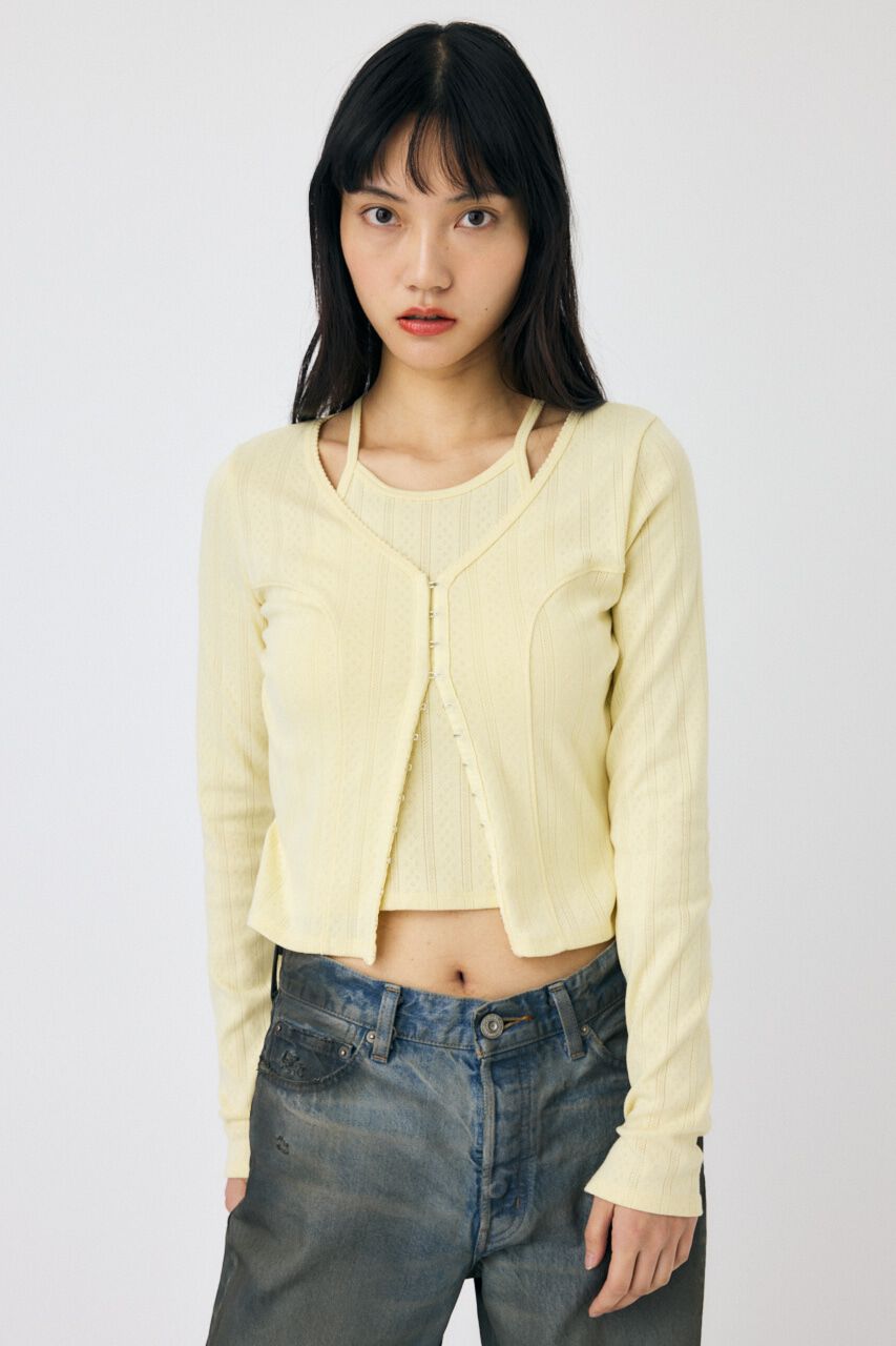 MOUSSY「LAYERED 2WAY カーディガン」|Tシャツ・カットソー|L/YEL1