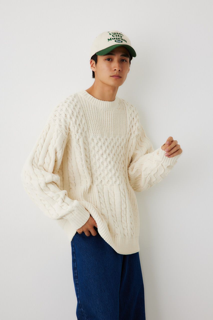 RODEO CROWNS「メンズモールケーブルニットトップス」|ニット・セーター|