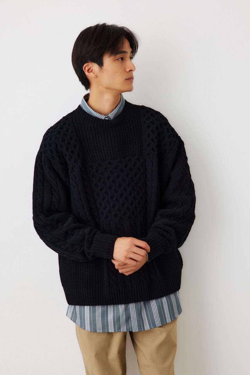 RODEO CROWNS「メンズモールケーブルニットトップス」|ニット・セーター|