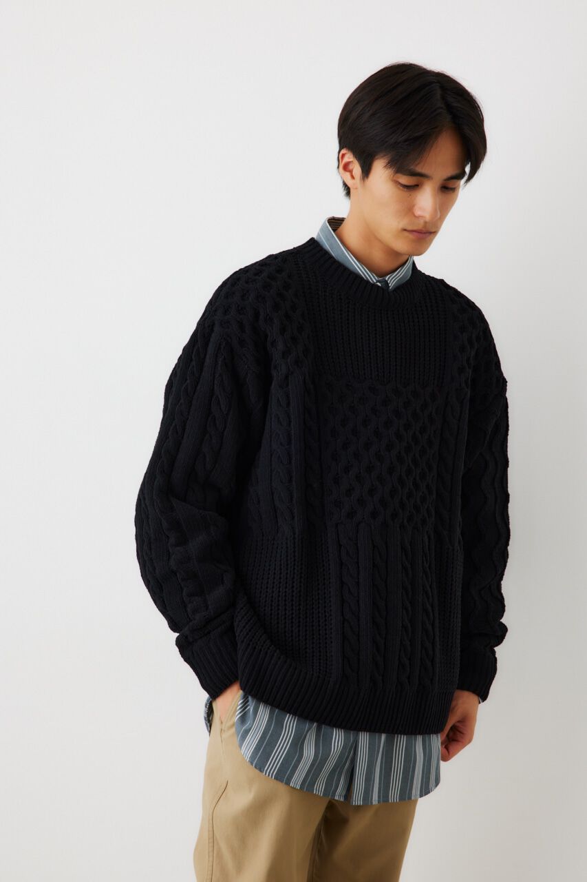 RODEO CROWNS「メンズモールケーブルニットトップス」|ニット・セーター|