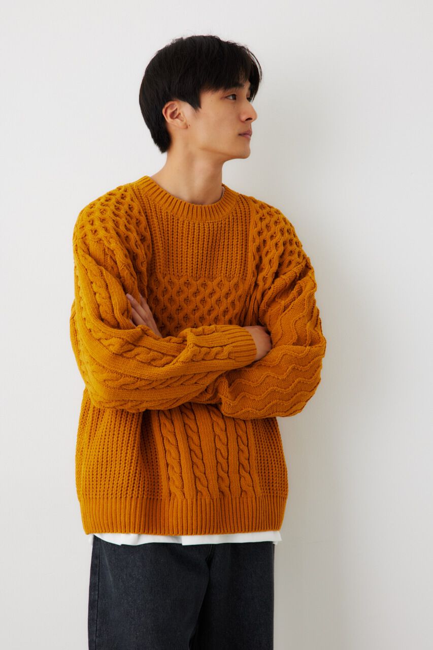 RODEO CROWNS「メンズモールケーブルニットトップス」|ニット・セーター|