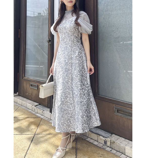dazzlin「シアーベールジャガードワンピース」|ワンピース|グレー
