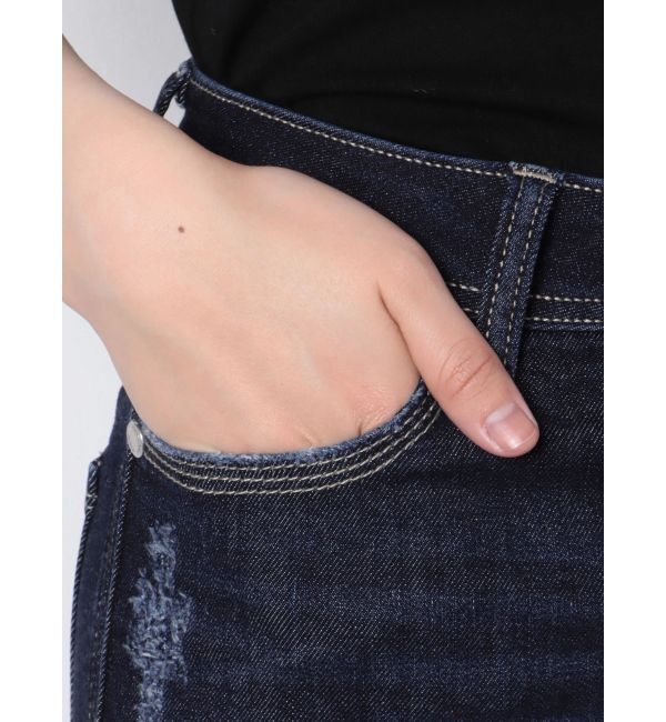 EMODA「セミウォッシュジャストウエストパギンス」|デニム|