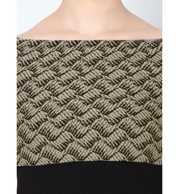 LAGUNAMOON「オプティカルオフショルダーニットワンピース」|ワンピース|