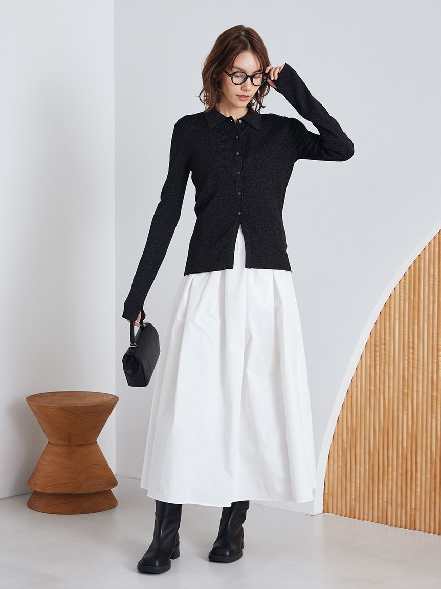 Mila Owen＊今期人気完売＊ポロ衿ニットタックフレアスカートコーデSET Mila Owen｜【セットアイテム】ポロ衿ニットタックフレアスカート