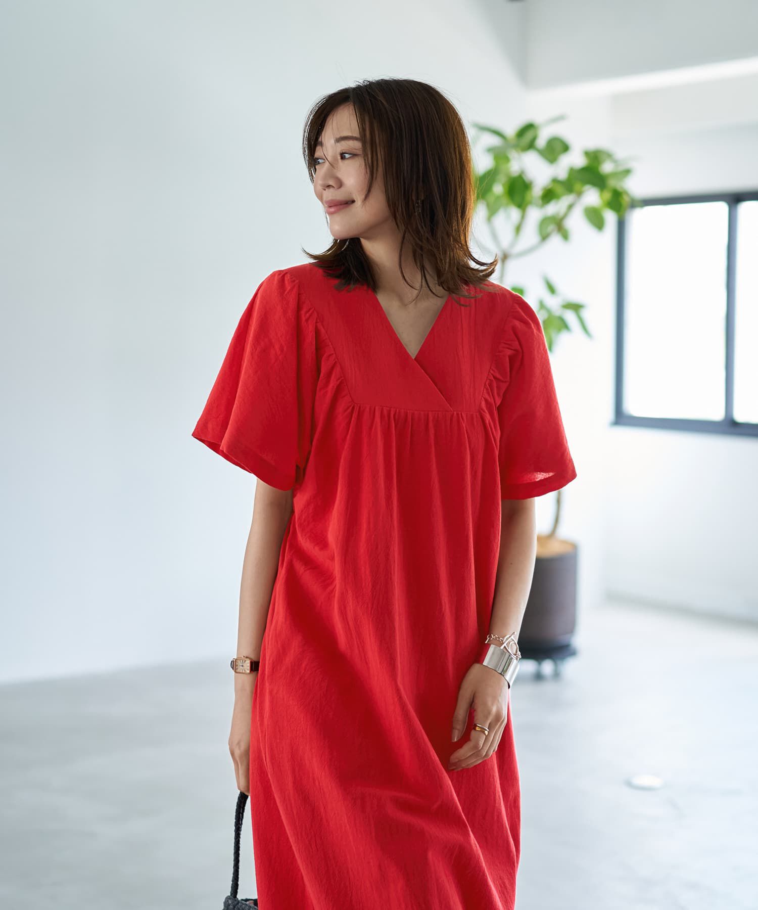 STYLE DELI「重ねVネックコットンギャザーワンピースB」|ワンピース|