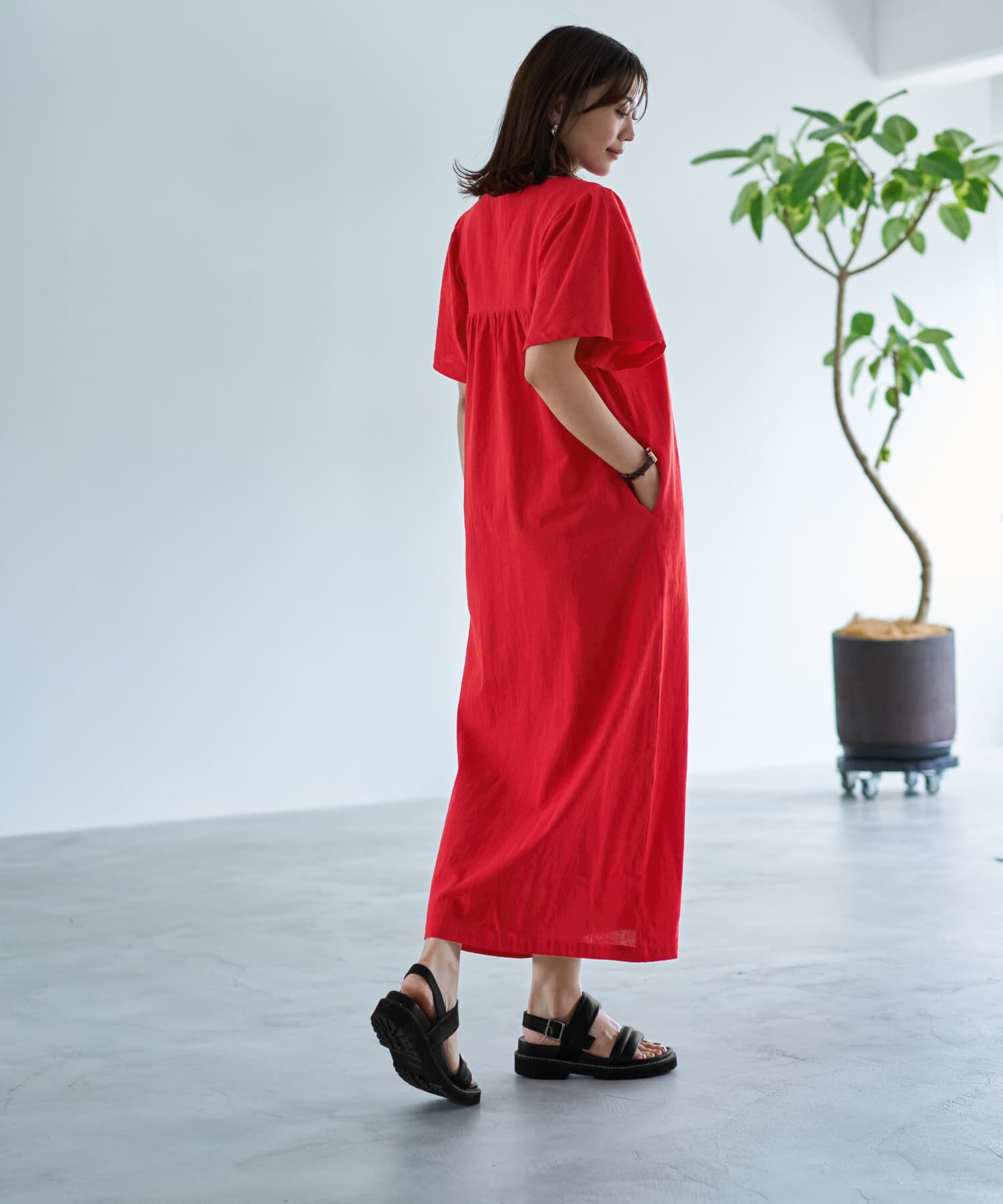 STYLE DELI「重ねVネックコットンギャザーワンピースB」|ワンピース|