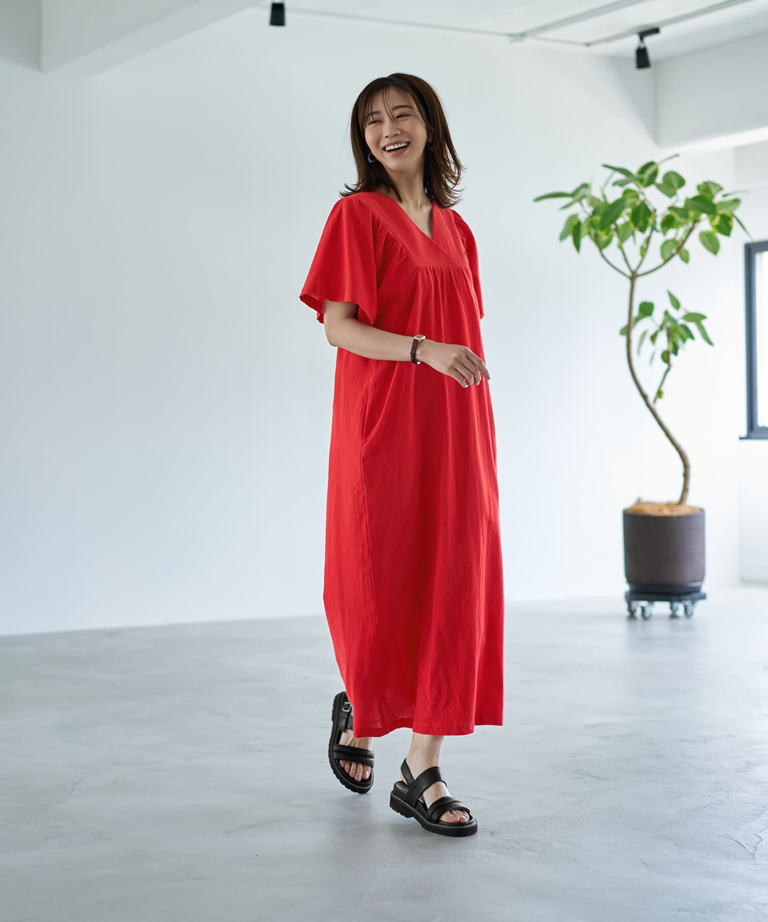 STYLE DELI「重ねVネックコットンギャザーワンピースB」|ワンピース|