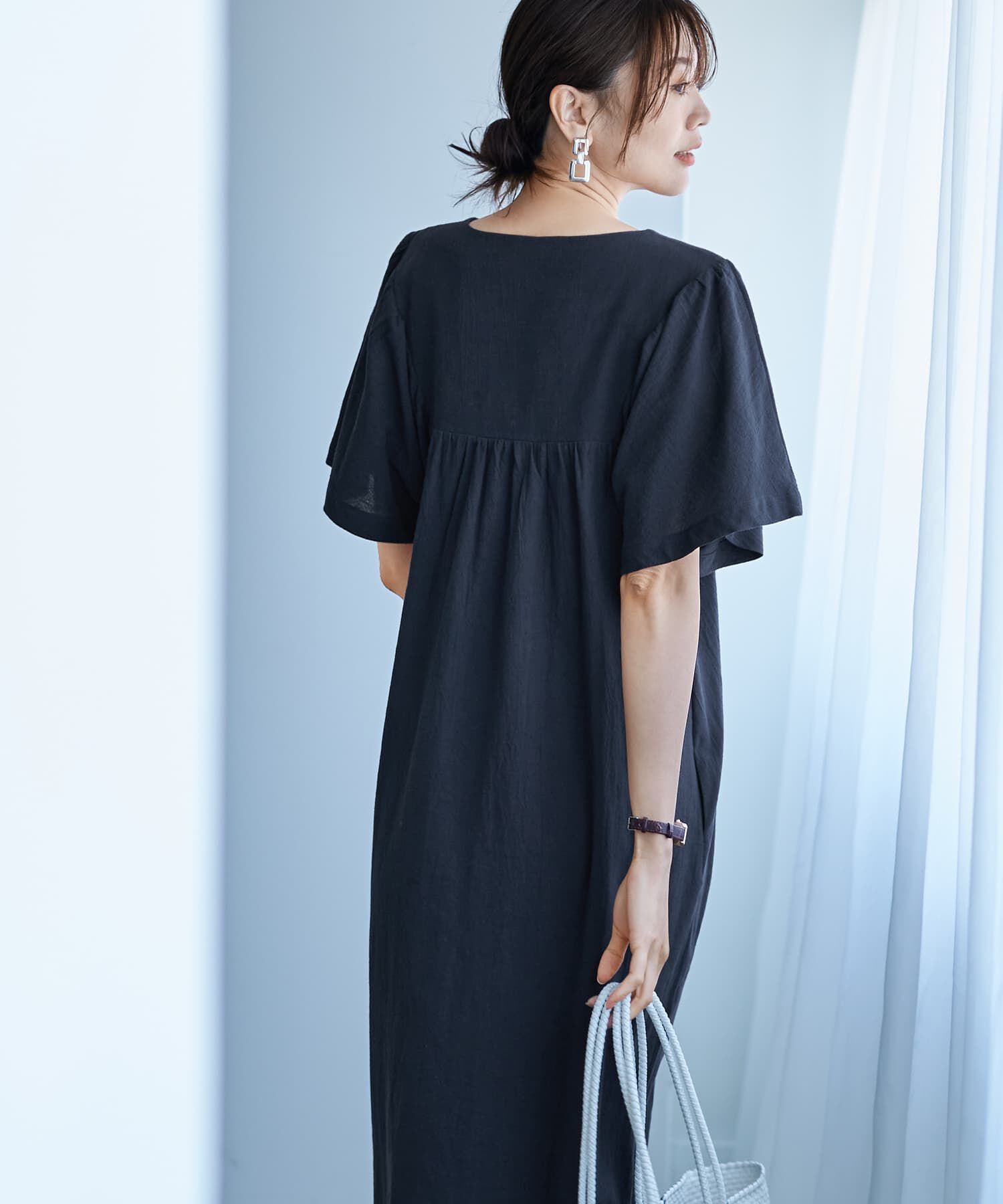 STYLE DELI「重ねVネックコットンギャザーワンピースB」|ワンピース|