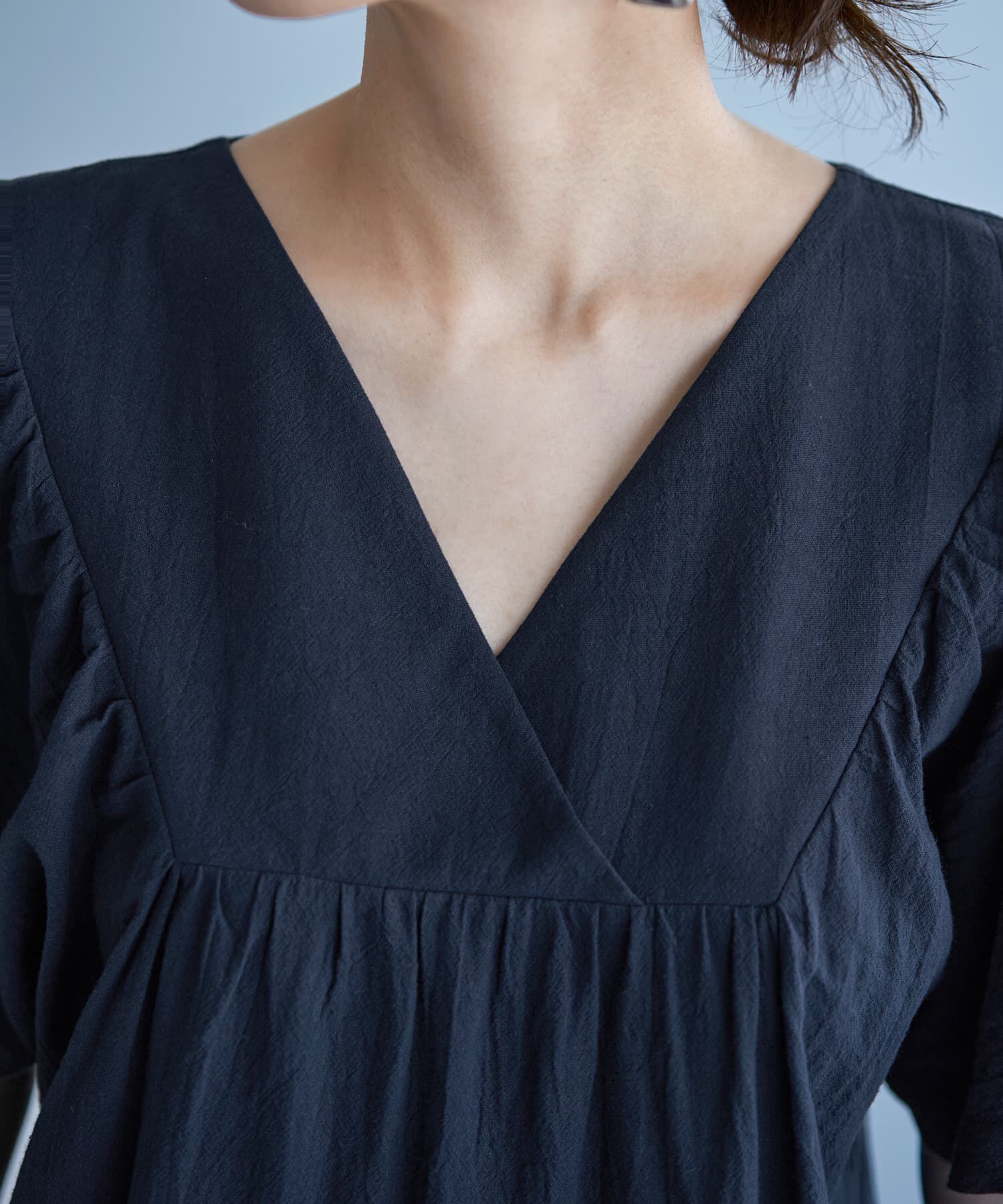 STYLE DELI「重ねVネックコットンギャザーワンピースB」|ワンピース|