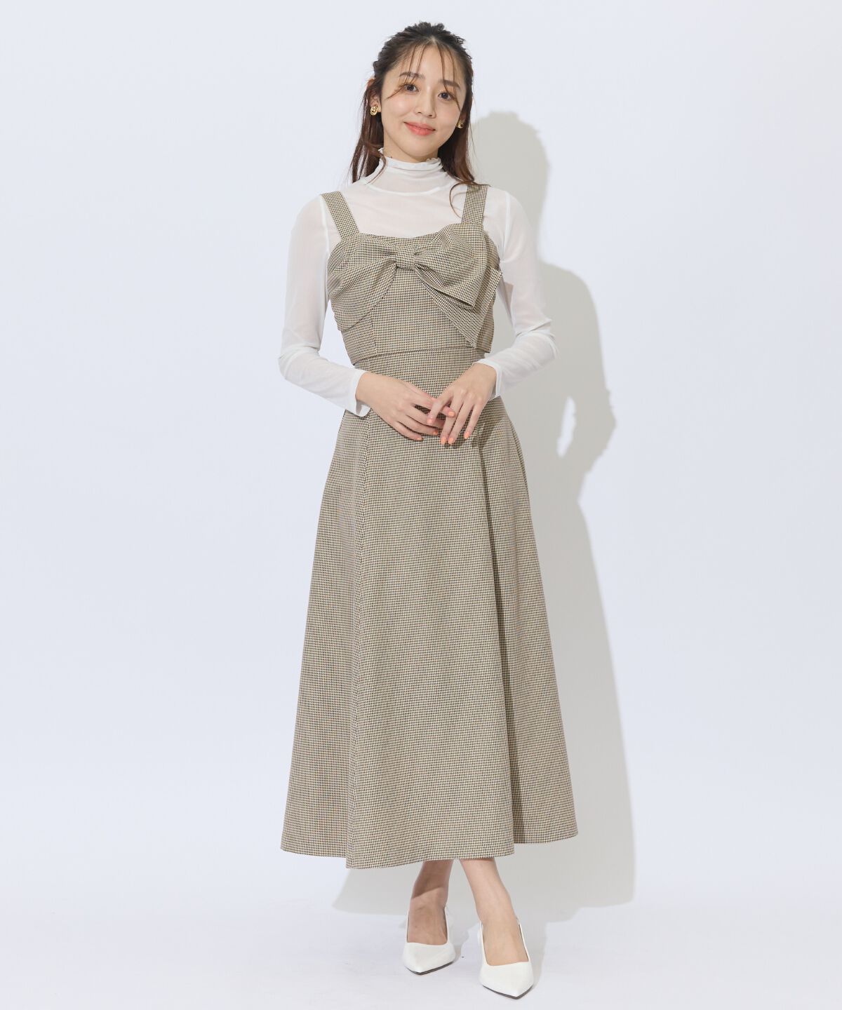 アンドクチュール「千鳥柄クラシカルリボンセットアップ」|ワンピース|