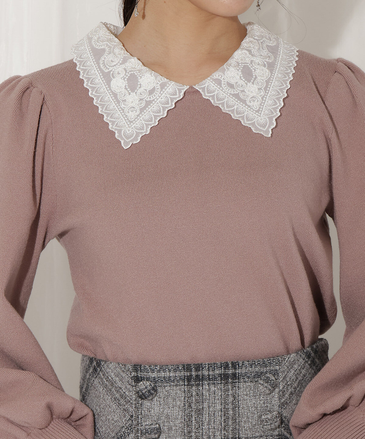 WILLSELECTION「ボリュームスリーブレースカラープルオーバー」|ニット・セーター|