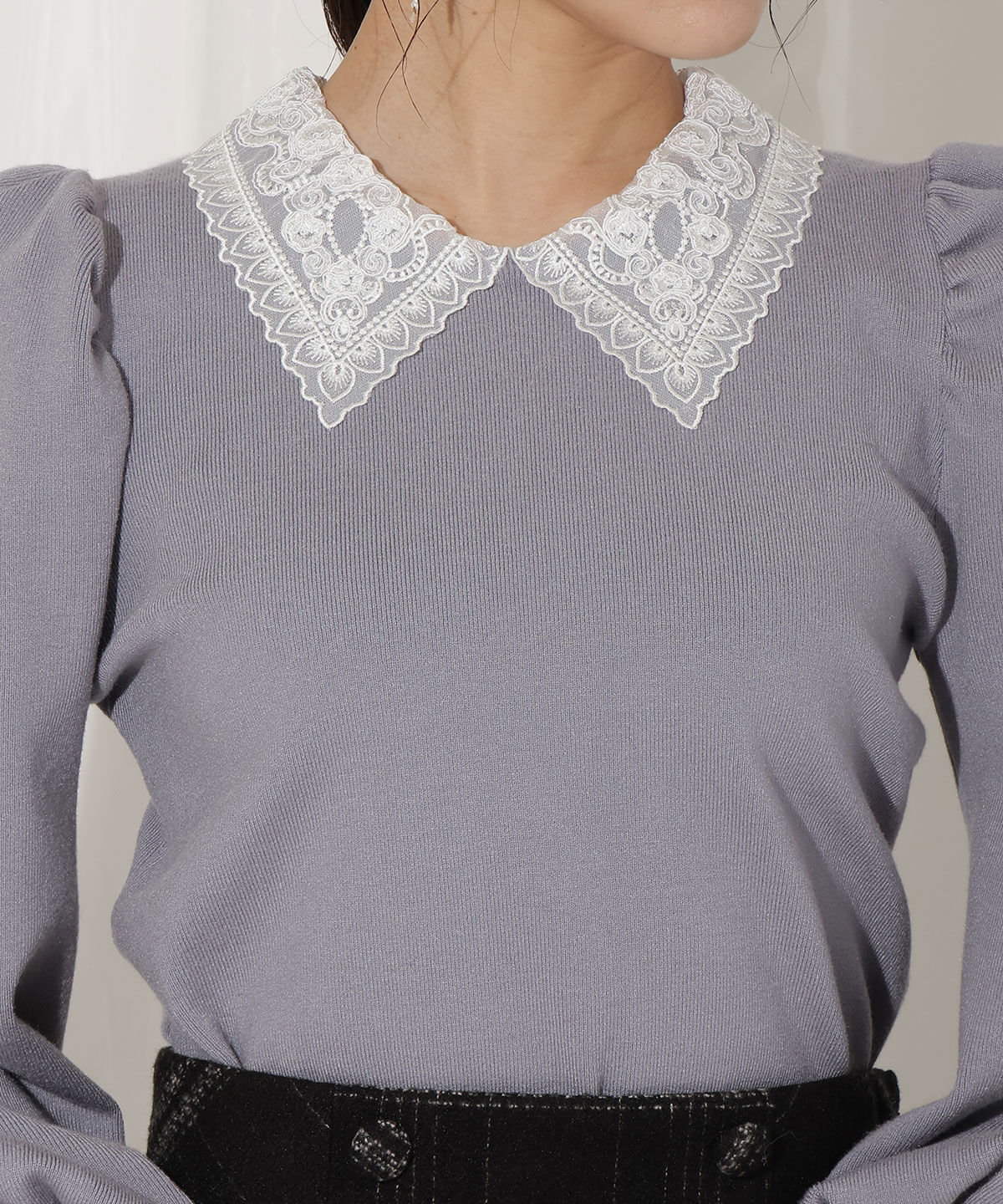 WILLSELECTION「ボリュームスリーブレースカラープルオーバー」|ニット・セーター|