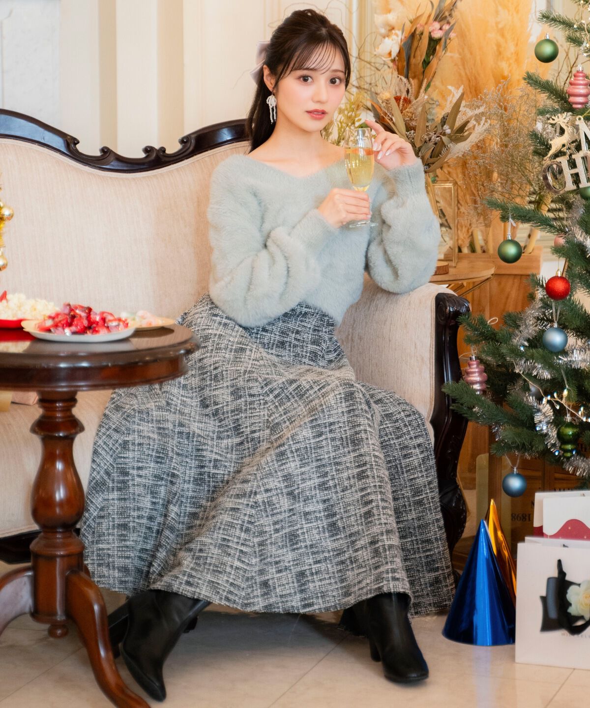 WILLSELECTION「シャギーニット&times;フレアワンピース」|ワンピース|