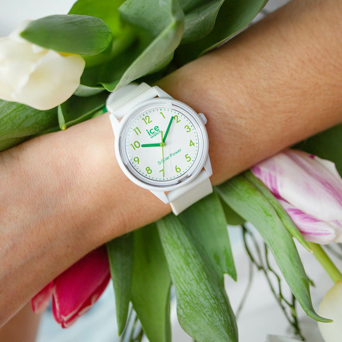 ICE-WATCH「〈ICE-WATCH(ｱｲｽｳｫｯﾁ)〉ICE solar power - ﾈｲﾁｬｰﾅﾝﾊﾞｰｽﾞ- ｽﾓｰﾙ」|腕時計|WHITE