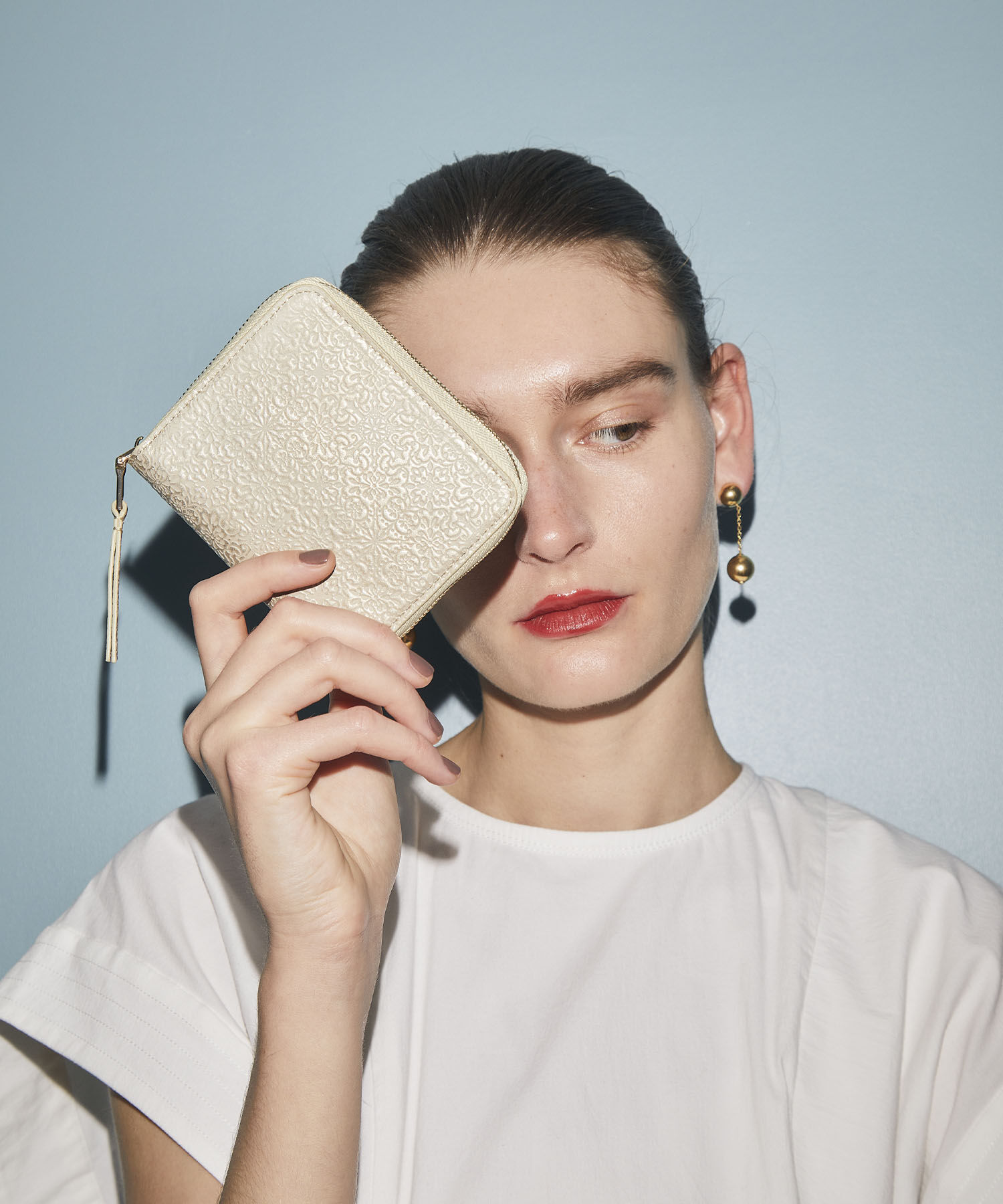 TOPKAPI TREASURE「【TREASURE TOPKAPI】オリジナル エンボスレザー ラウンド 二つ折り財布」|財布|シャンパン