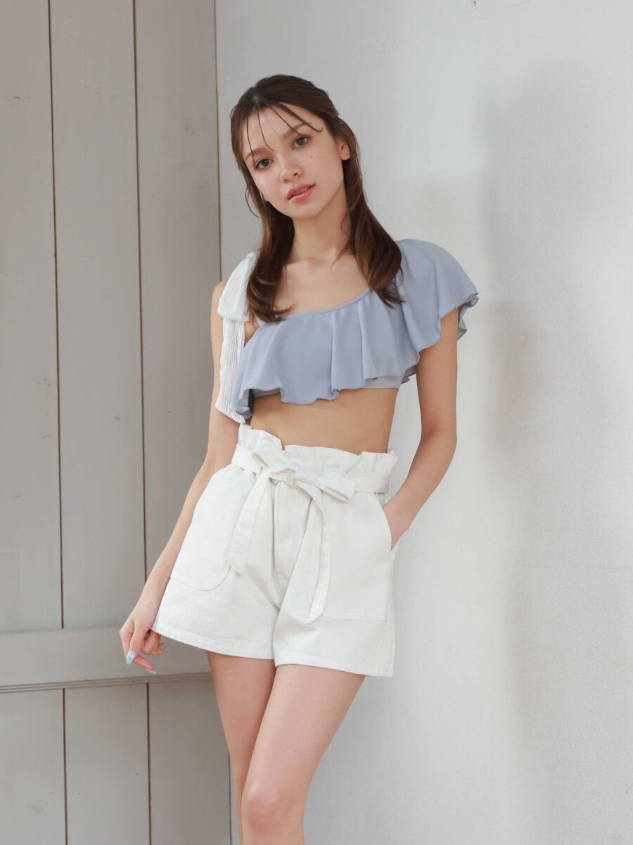 PEAK&PINE「無地リブ素材フレアワンショルダービキニ」|ビキニ|