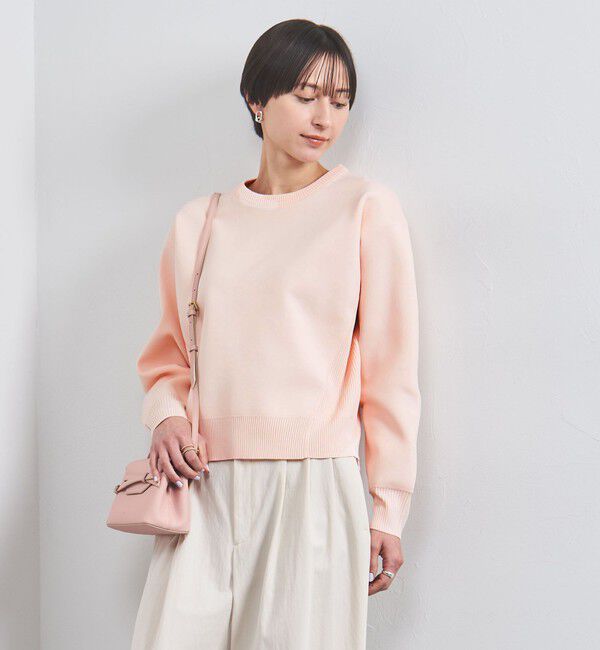 UNITED ARROWS「スウェットライク クルーネック ニットプルオーバー」|ニット・セーター|LT.PINK