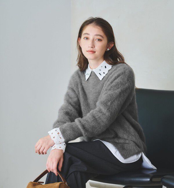 UNITED ARROWS フォックスカシミヤ ふわふわブラック セーター フォックスカシミヤ パフ ハーフスリーブ ニット （ニット・セーター