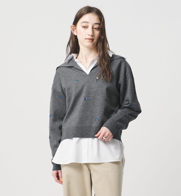 UNITED ARROWS「フラワー エンブロイダリー スキッパーニット」|ニット・セーター|