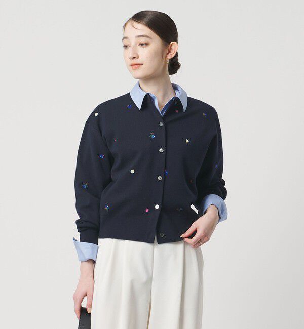 UNITED ARROWS「フラワー エンブロイダリー カーディガン」|カーディガン|NAVY