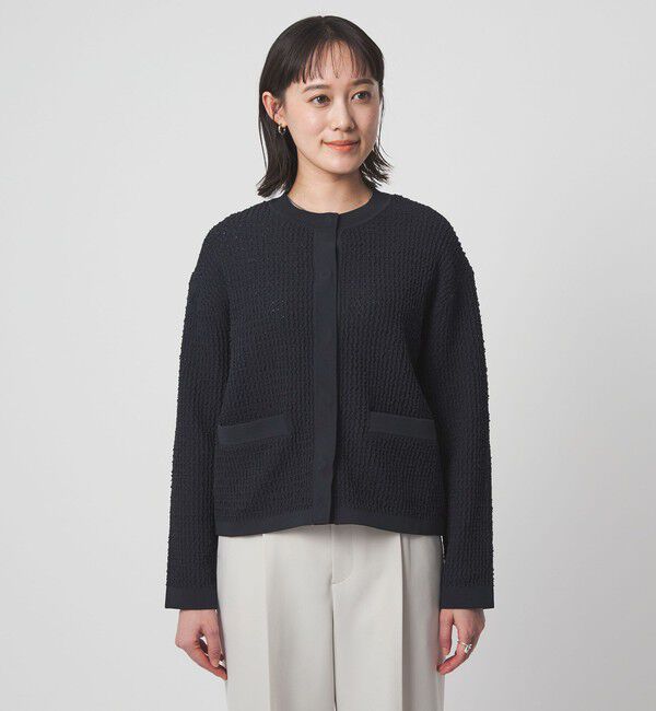 UNITED ARROWS green label relaxing「パイピング ノーカラー ニット カーディガン」|カーディガン|