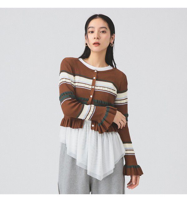 Ray BEAMS 「リブ マルチボーダー カーディガン」|カーディガン|BROWN