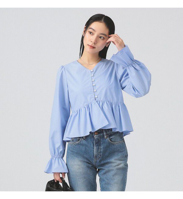 Ray BEAMS 「ギャザー ペプラム Vネック ブラウス」|シャツ・ブラウス|BLUE