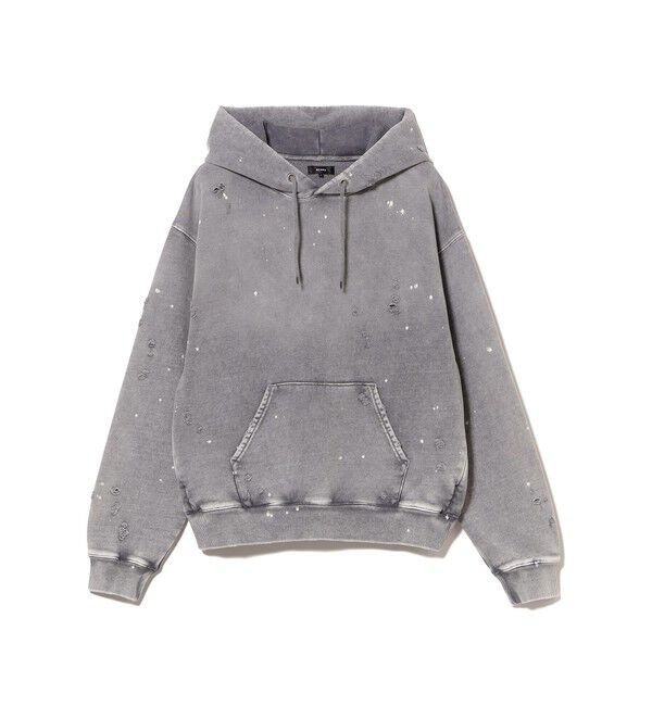 BEAMS「ワイドショートフィット ダメージ フーディ」|スウェット・ジャージ|FADE_GREY