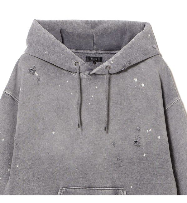 BEAMS「ワイドショートフィット ダメージ フーディ」|スウェット・ジャージ|